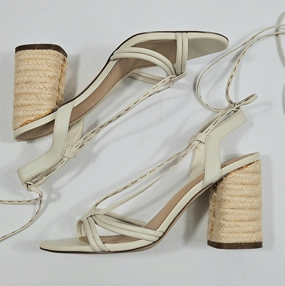 Gibson Latimer Tasha Sheep Leather Cream Ankle Wrap Jute Block Heel Sandal - Picture 8 of 16